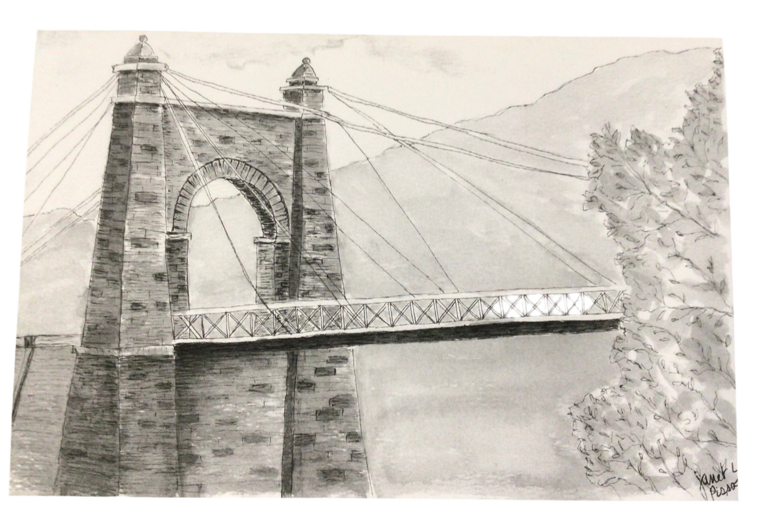 Suspension Bridge Note Card B&W