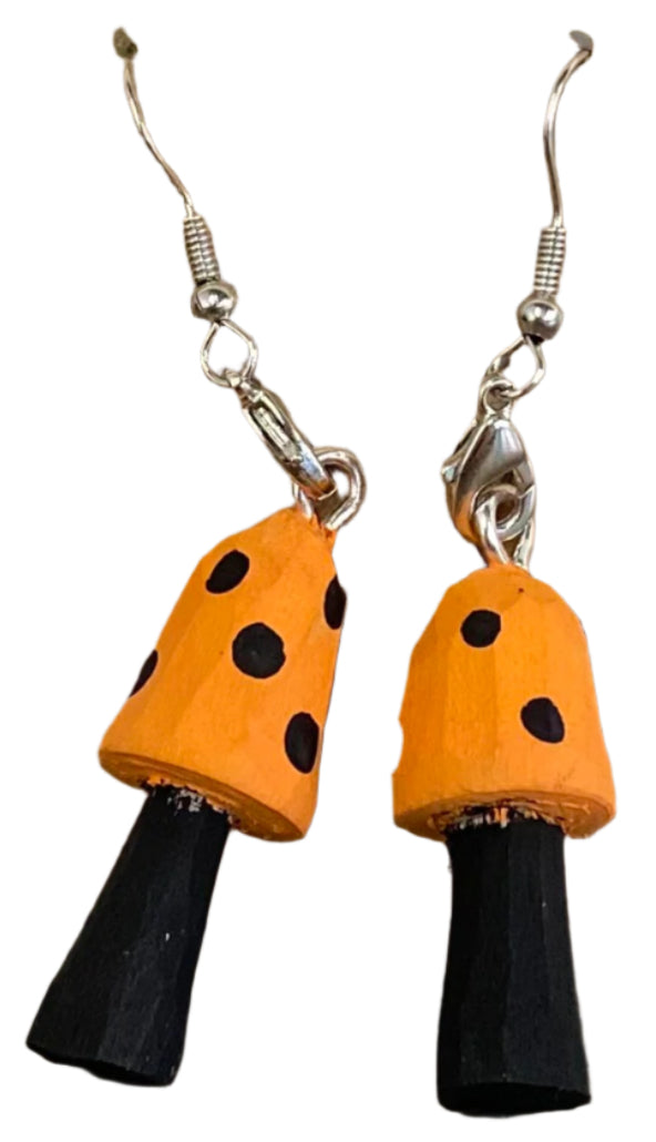 Mushroom Earrings Carved