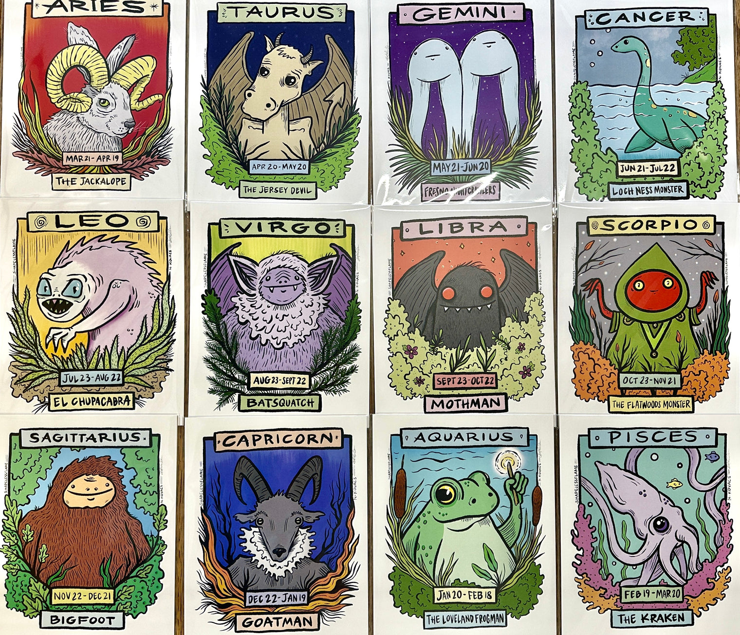 zodiac signs as monsters Cryptid Zodiac Art Print from Shapelessflame – The Wheeling Artisan Center Shop
