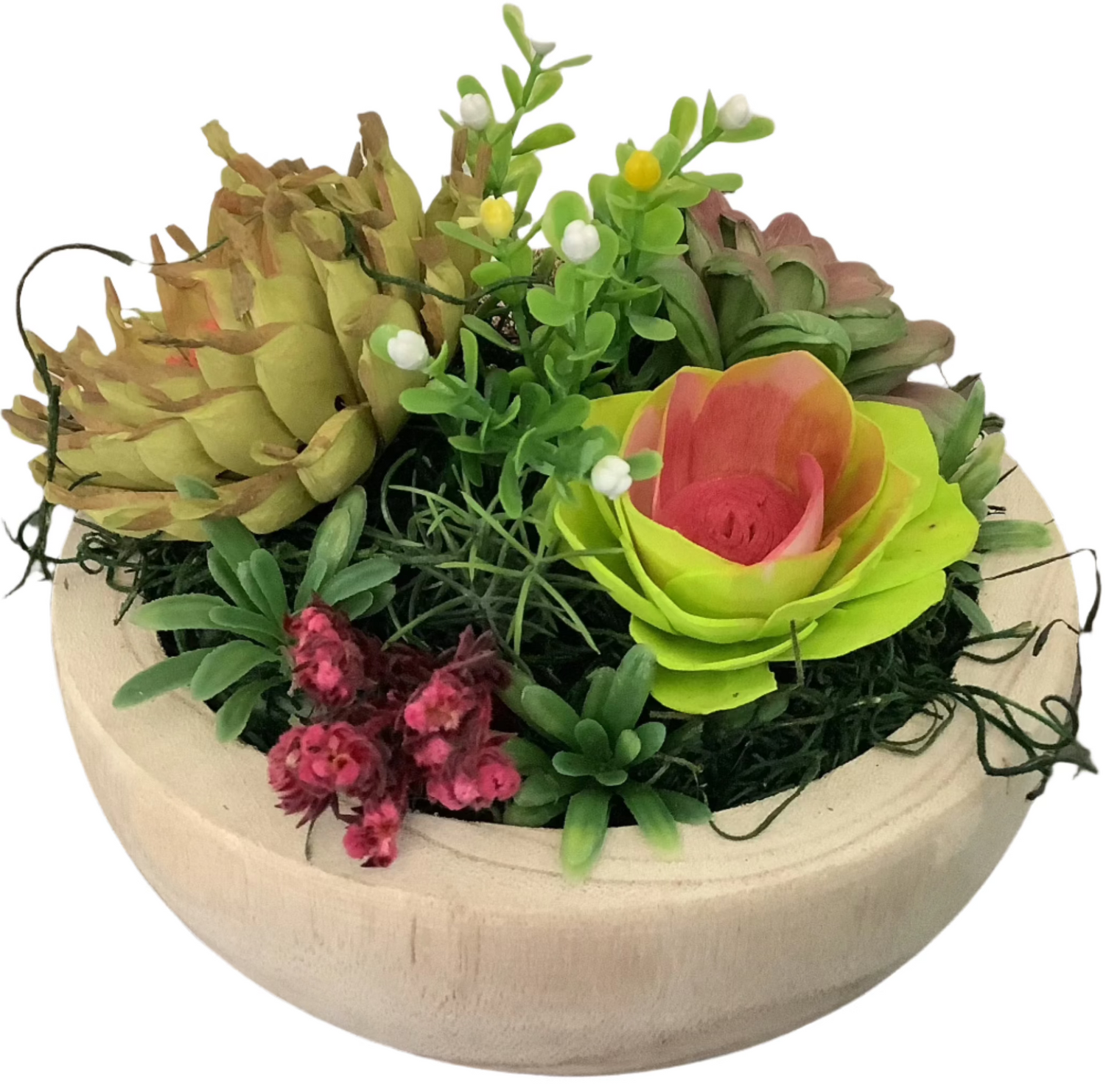 Wooden Succulents in Wooden Bowl