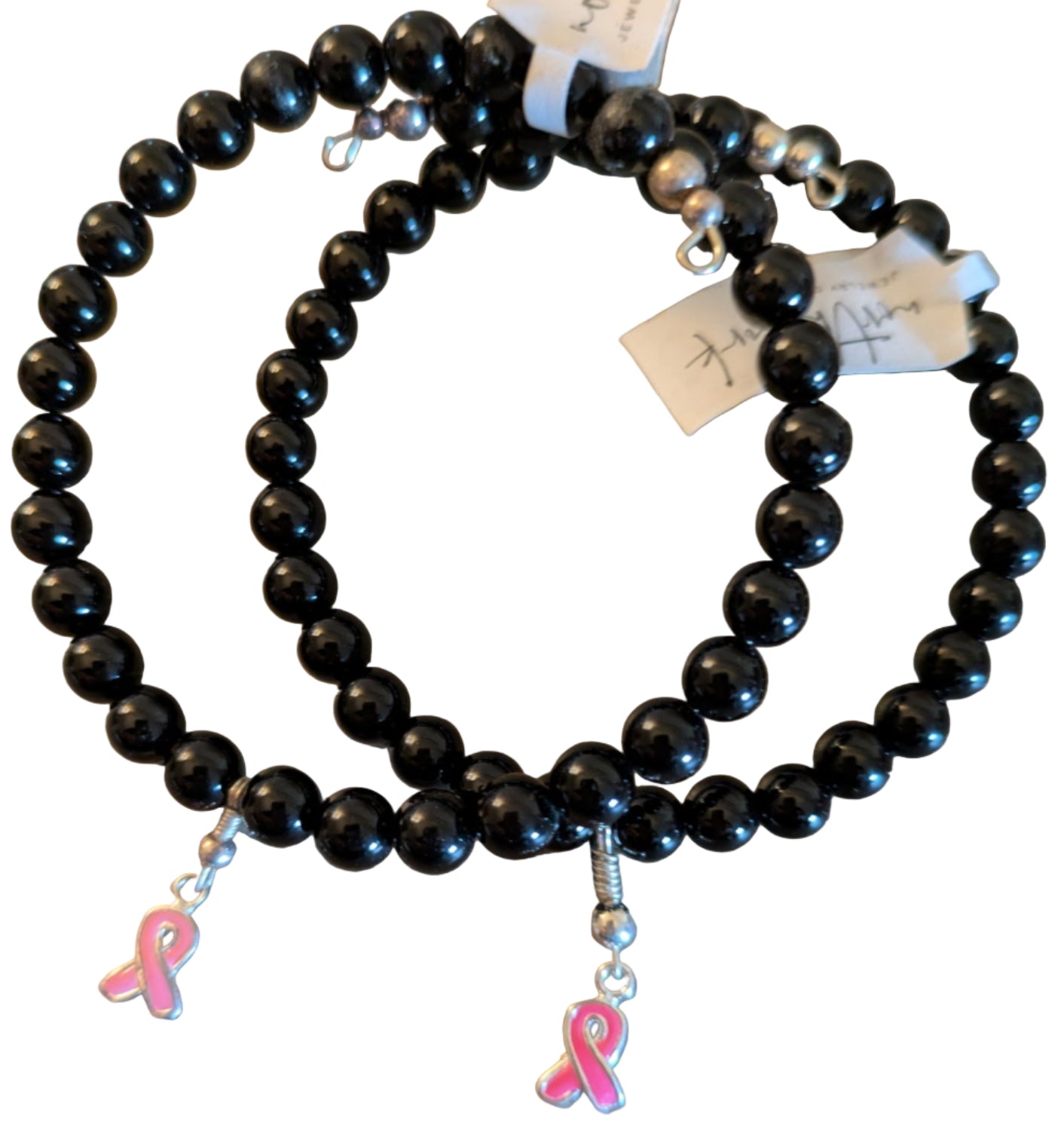 No Clasp Bracelet w/ Breast Cancer Awareness Charm