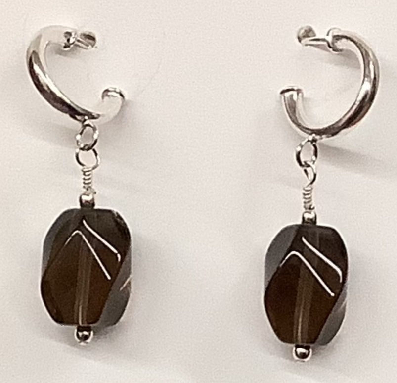 Small Hoop Smokey Quartz Earrings
