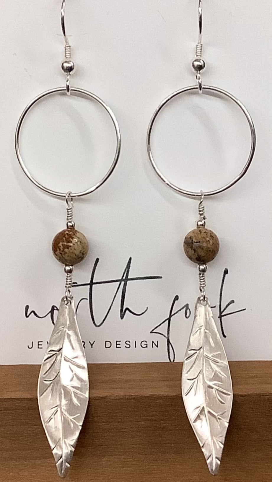 Jasper and Sterling Silver Leaf Earrings
